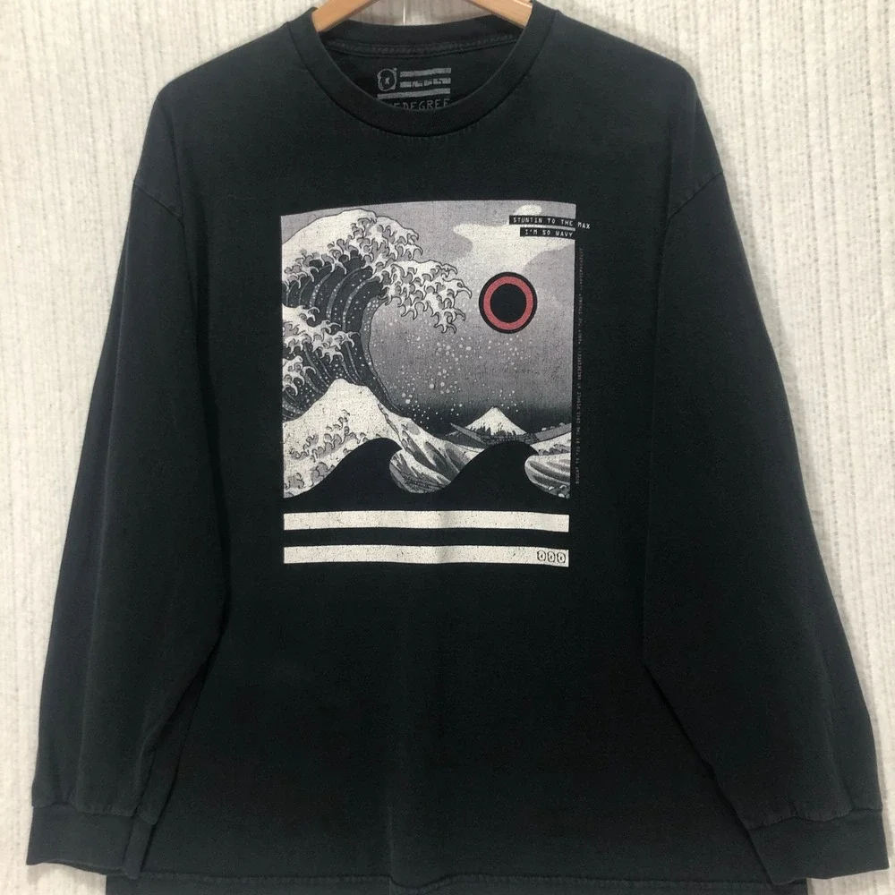 One Degree Long Sleeve Graphic T-Shirt Wave Print Streetwear Men's Size XL‎